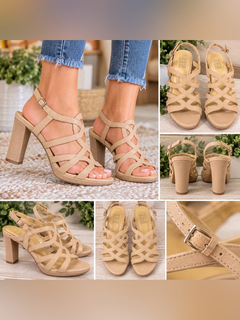 Naturalizer Nude Strappy Block Heel Sandals – Women’s 6M